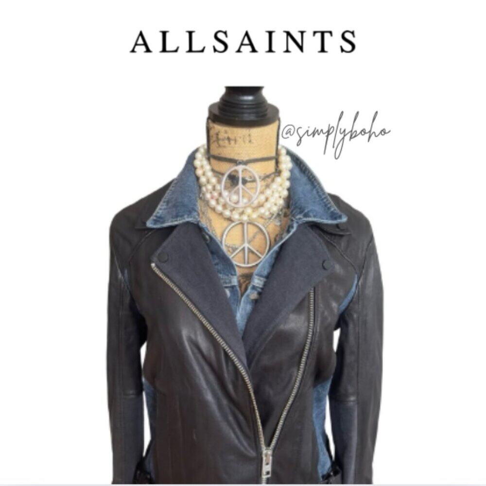 ALLSAINTS FRAME BIKER women's leather & denim jacket combo - SIZE 8 (US)
